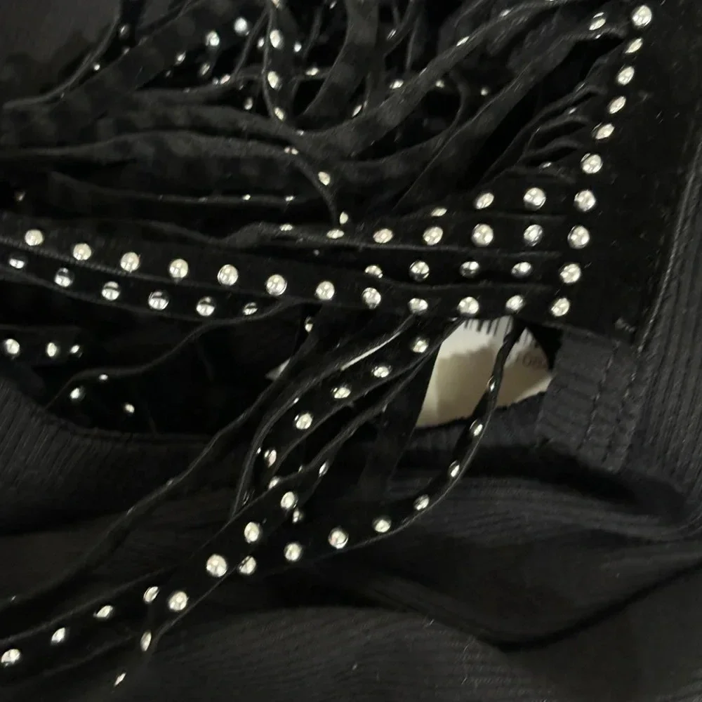 Vocal Black Fringe Sleeve Tank Top. Size Medium - Picture 5 of 5